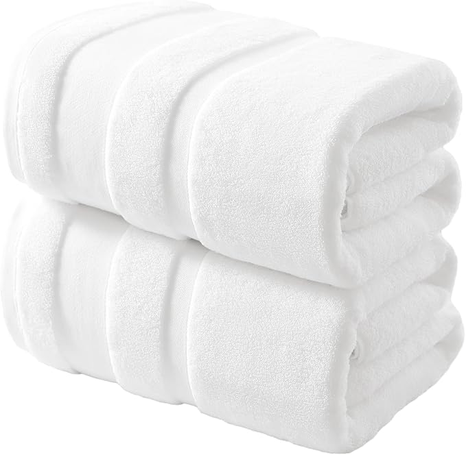REDKISS 100% Cotton Bath Towels Set of 2, Extra Large Bath Sheets 35 X 70 Inches, 800G, Quick Dry, Ultra Soft & Super Absorbent Bathroom Towel Sets for Bathroom, Gym, Spa, Pool & Hotel, White