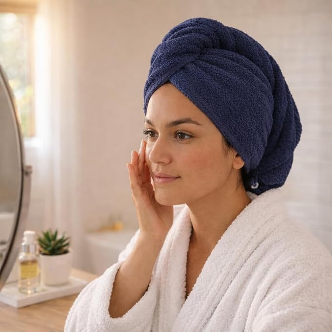 100% Turkish Cotton Hair Towel Wrap 2 Pack – Oeko-TEX Certified Quick Dry Turban for Wet Hair – Soft, Absorbent, Gentle on Curly & Long Hair – 10x26 Inch