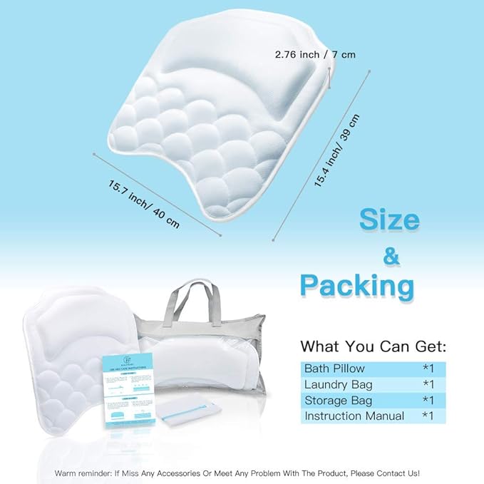 Beautybaby Bathtub Spa Pillow Bath Pillows for tub, with Non-Slip 8 Large Strong Suction Cups, Free Machine Washable Bag