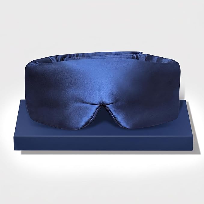 Silk Sleep Mask for Side Sleepers, Blackout Light Blocking Eye Mask for Sleeping, 100% 22 Momme Mulberry Silk, Full Coverage Face-Hugging Sleep Mask for Travel, Naps & Shift Workers, Blue