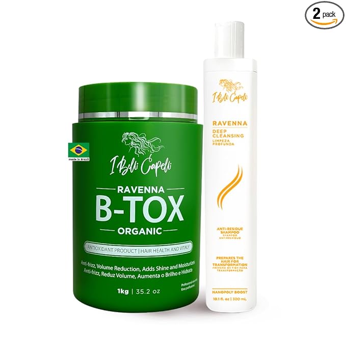 I Belli Capelli Ravenna Organic B-tox Hair Treatment Kit- 1kg/35.02 oz Hair B-tox + 300ml/10.1 fl.oz Anti-Residue Shampoo