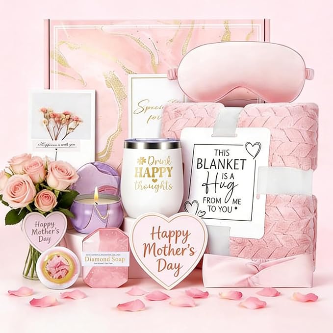 Mothers Day Gifts, Birthday Gifts for Women Self Care Basket Box, Get Well Soon Care Package with Blanket Spa Set Thinking of You Sympathy Gift for Mom Girlfriend Relaxation Wellness Gift Set