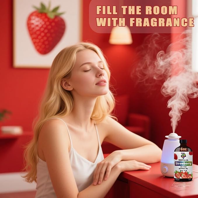 Strawberry Essential Oil - GV77ZF Strawberry Oils for Diffusers, Humidifiers, DIY Candles, Soap, Cleaning, Home, Office, Yoga, Massage, Gifts - 4 fl oz (120 ml)
