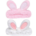 musejoy 2 Pcs Headband Bunny Ears Headband Cute Spa Headbands for Washing Face Skincare Makeup Headbands for Women Girls Trendy Stuff Present Soft Coral Fleece Hair Accessories(Pink+White)