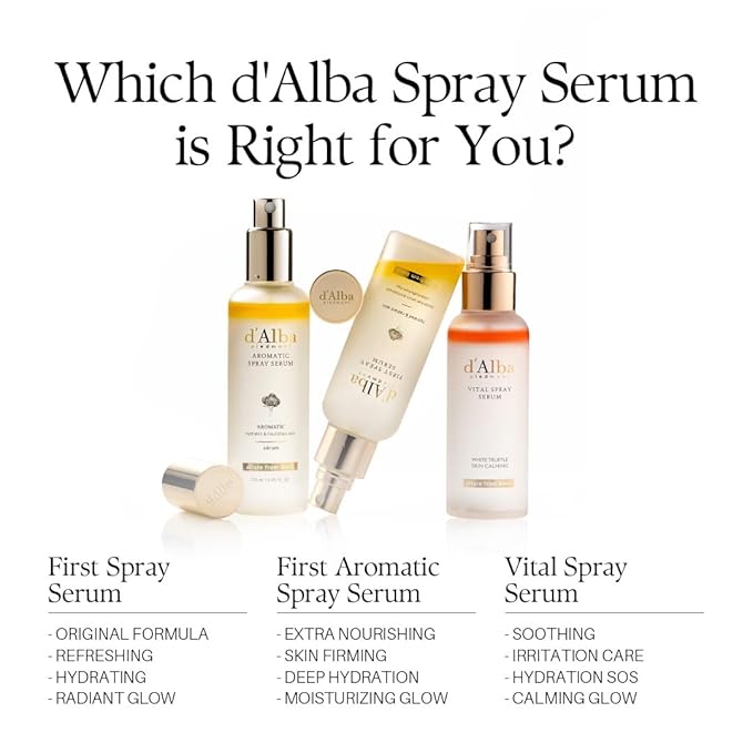 d'alba Piedmont White Truffle Vital Spray Serum, Vegan Skin Care, Calming and Hydrating Facial Mist for Red and Sensitive Skin, Glow Serum, Surfactant Free, Korean Skin Care (3.38 fl oz.)