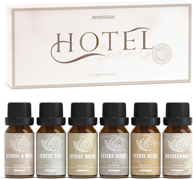 ARVIDSSON Hotel Diffuser Oils Gift Set, Hotel Essential Oils for Diffuser, Luxury Hotel Fragrance Oil Blend - Jasmine & Mint, White Tea, Citrus Bliss, M-Way, Fancy Lobby, Gift for Women and Men