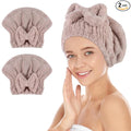 SUNLAND Large Microfiber Hair Drying Caps with Bow knot Fast Drying Shower Cap Soft and Absorbent hairWrap Hair Turban Bath Caps for Curly Thick and wet Hair 11 X 13.4 inch 2 Pack Brown