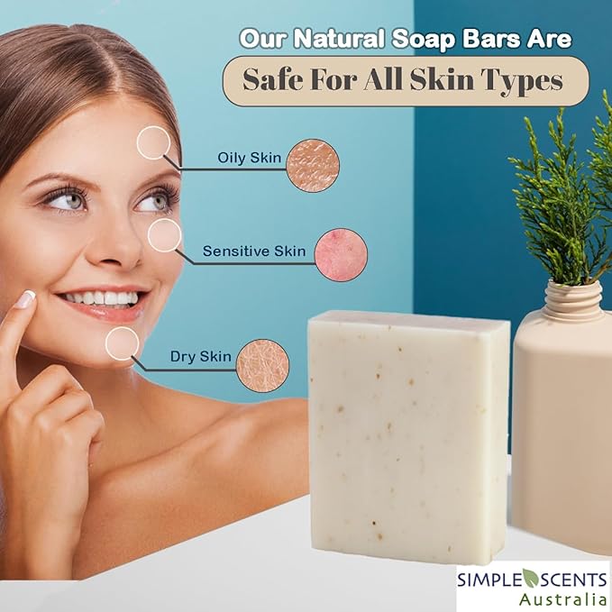 Simple Scents Australia Oatmeal & Milk Scented Natural Soap Bars (5 Bars), 3.5oz Moisturizing French Triple Milled Soap Bars Enriched with Shea Butter - Pure Plant Oil Bath & Body
