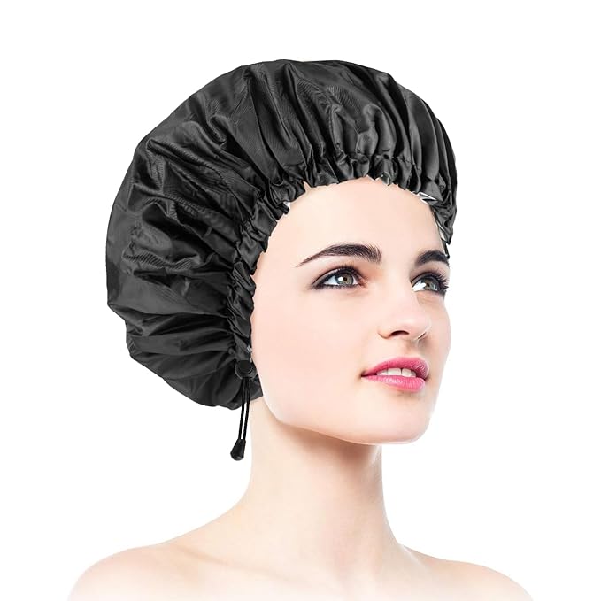 1 PCS Shower Cap, Double Layer & Adjustable Bathing Cap for Shower, Extra Large Reusable Hair Cap for Women, Waterproof Exterior & EVA Lining, Oversized Design for All Hair Lengths/Style