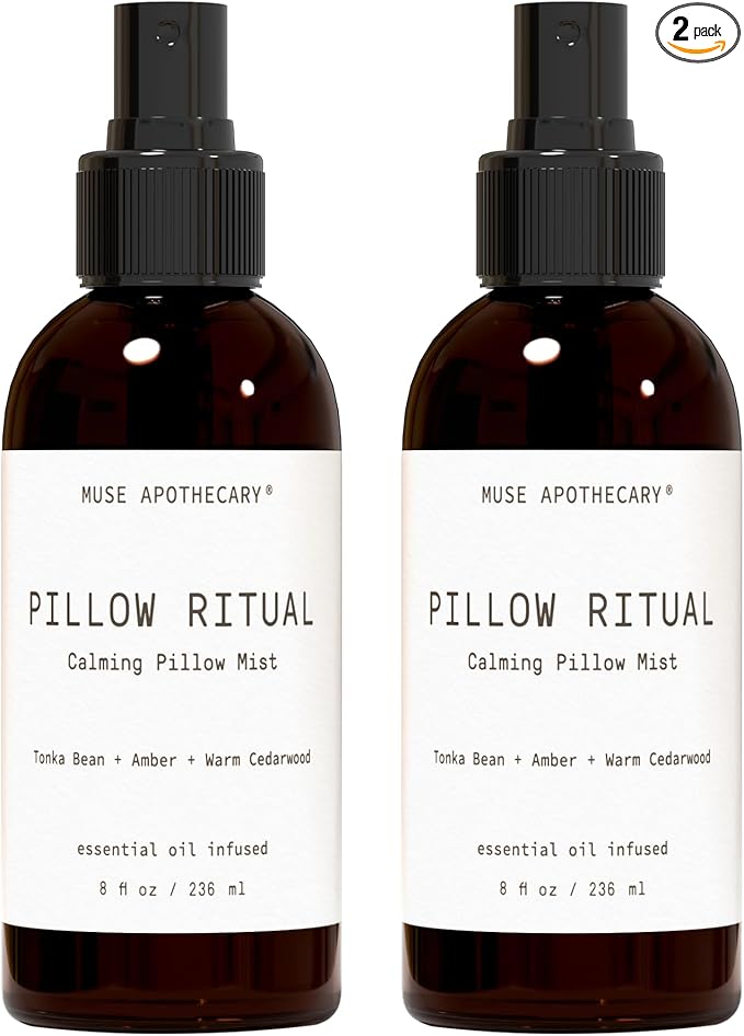 Muse Apothecary Pillow Ritual - Aromatic, Calming and Relaxing Pillow Mist, Linen and Fabric Spray - Infused with Natural Aromatherapy Essential Oils - 8 oz, Tonka Bean + Amber + Warm Cedarwood