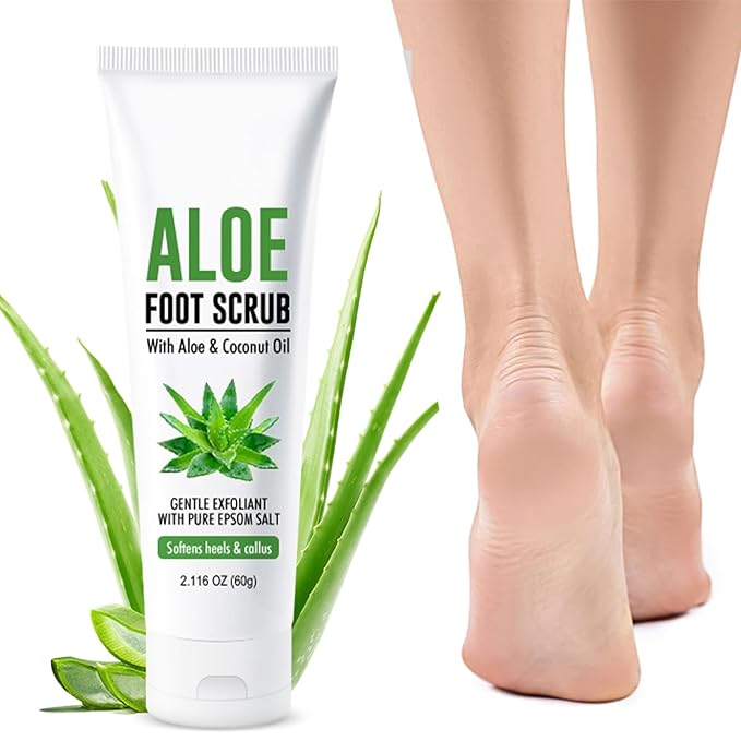 Aloe Vera & Coconut Oil Foot Scrub - Foot Exfoliating Scrub with Vitamin E Pure Salt Moisturize for Dry, Rough, Cracked Feet Heels and Calluses - Feet Exfoliator for Women and Men (2 Pack, 2.1oz)