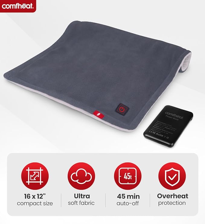 Portable Heating Pad with 5000mAh Battery Powered, 1.7LB Weighted Heat Pad Rechargeable for 1-3H Warmth Outdoor Travel, 3 Heat Settings, 12" x 16", Gray