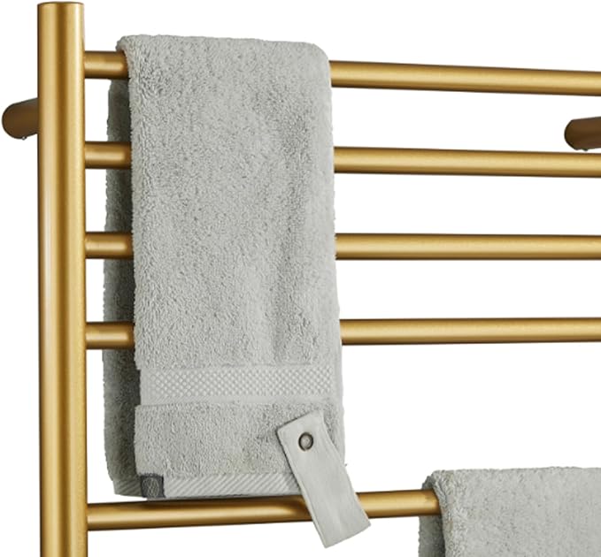Electric Towel Warmers Radiator with Timer Gold, 140W Wall-Mounted & Freestanding Heated Towel Drying Rack with 11 Bars, 304 Stainless Steel Heated Towel Rail for Bathroom, Plug-in