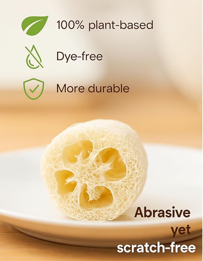 Loofah Body Scrubber Sponge 4-Pack - Natural Exfoliating Sponges for Bath & Shower, Biodegradable Luffa for Smooth & Glowing Skin, Spa Gift Set, Dye-Free, Vegan