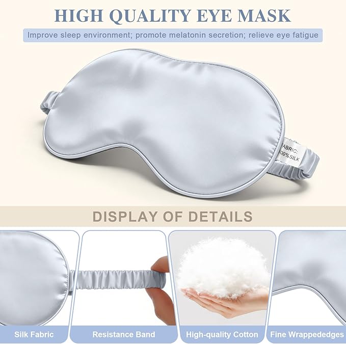 Silk Sleep Mask,Eye Mask for Sleep Women Men,Mulberry Sleeping Mask with Adjustable Strap,Blindfold Blackout Eye Mask for Travel and Full Night's Sleep,Nap