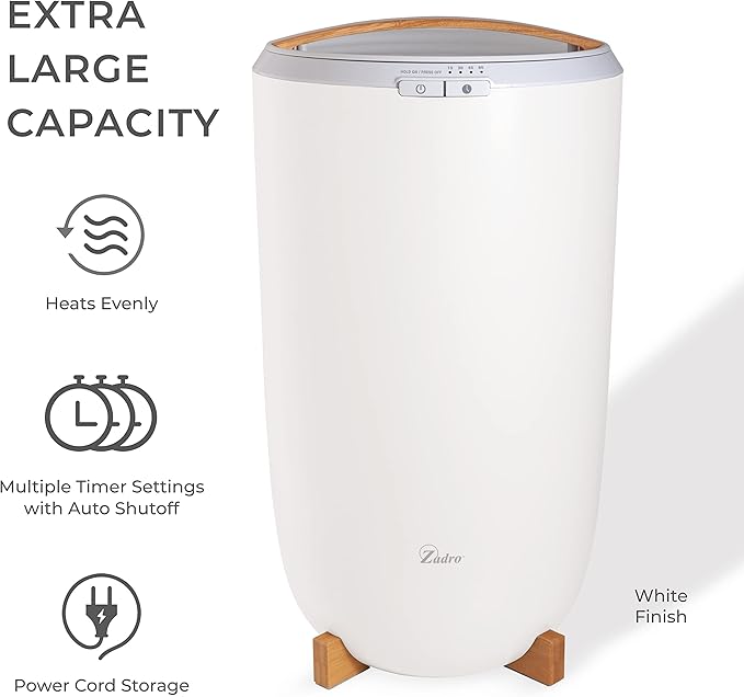 Zadro Large Hot Towel Warmer Bucket Timer Electric Towel Warmer for Bathroom Auto-Shut Off Heated Towel Warmer Spa (Large | 20L | 12" Dia. x 21" Tall, White)