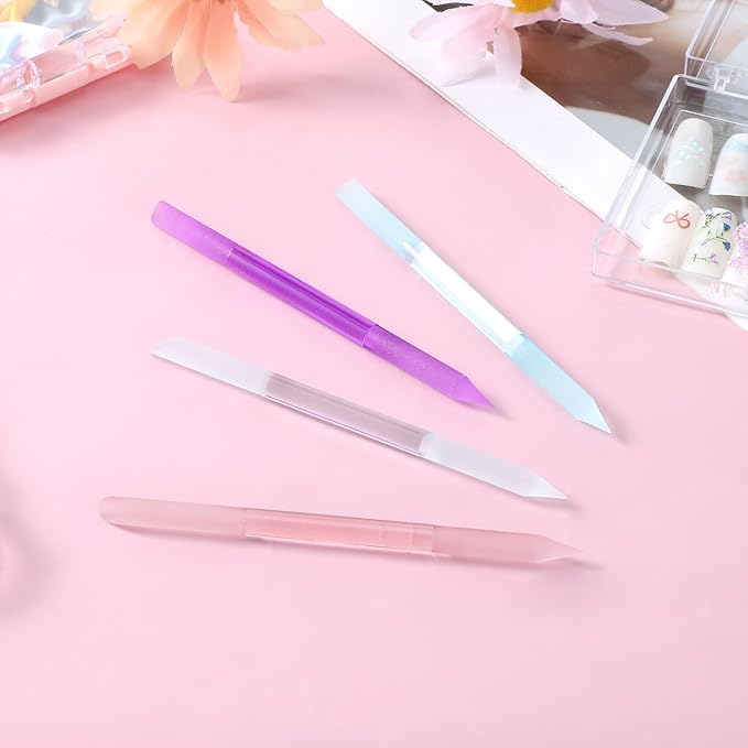 4 PCS Glass Cuticle Pusher Tool, Cuticle File, Dual Ended Manicure Stick, Crystal Nail File Remover Tool, Professional Nail Care Kit