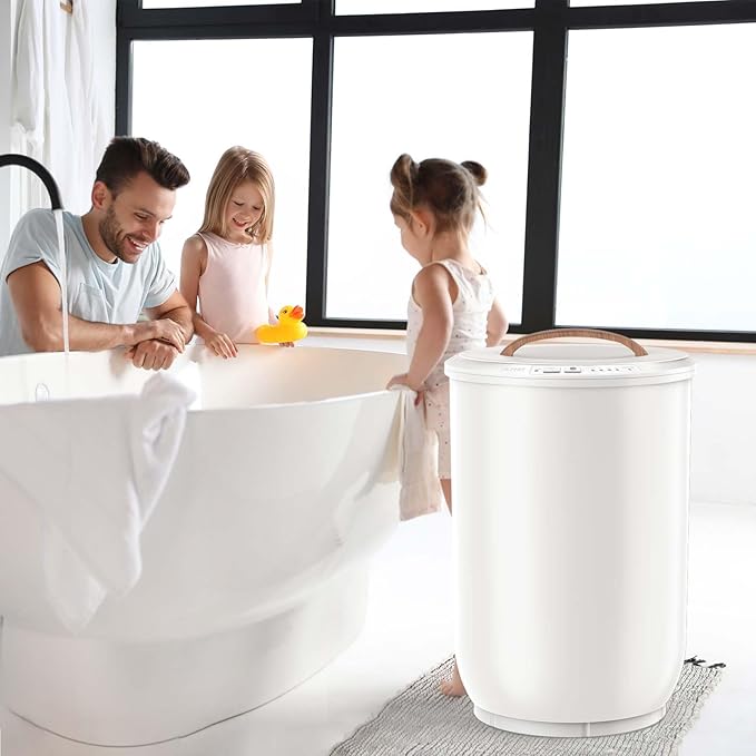 FLYHIT Large Towel Warmer for Bathroom - Heated Towel Warmers Bucket, Wood Handle, Auto Shut Off, Fits Up to Two 40"X70" Oversized Towels, Bathrobes, Blankets, for Mother's Gifts, White