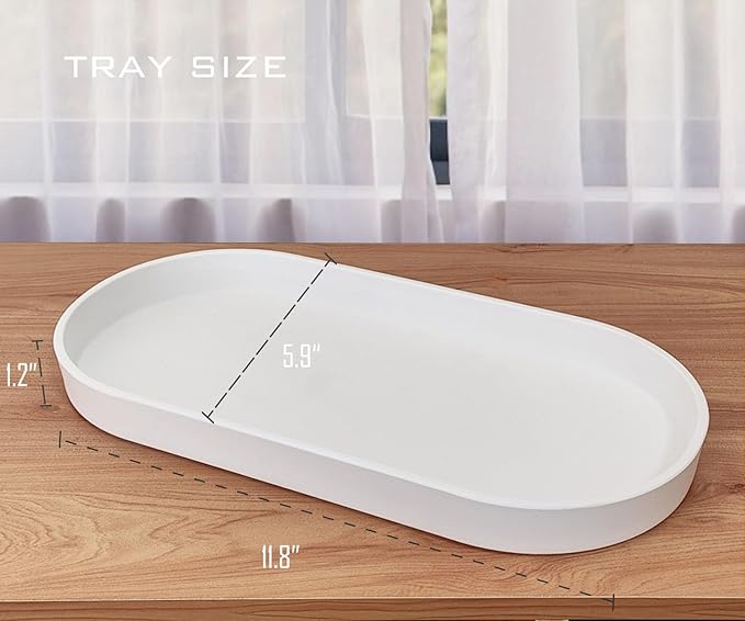 White Small Tray (11.8 inch), 3 Pack Oval Tray for Kitchen Counter, Bathtub Bathroom Vanity Items, Countertop Organizer, Coffee Accessory, Bar, Serving Seasoning, Salt and Pepper, Soap.