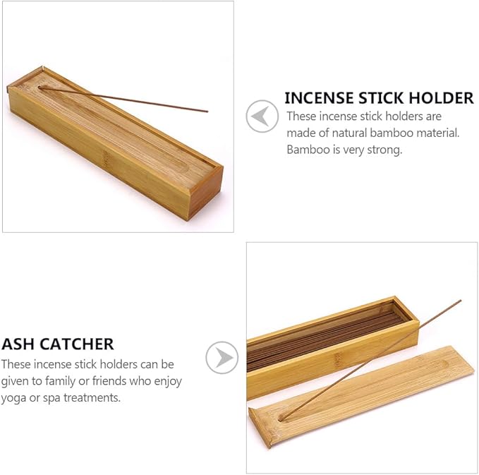 HEALLILY Bamboo Incense Stick Holder and Storage Box with Ash Catcher Portable Incense Storage for Yoga Spa Home Fragrance 8.85 X 1.96 X 1.18 Inches