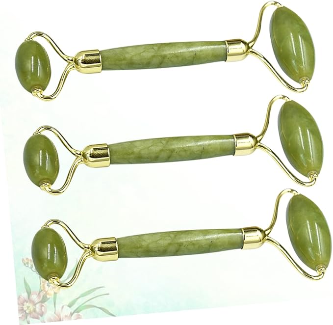 NOLITOY 3pcs Jade Roller Facial Massage Tool Portable Skin Care for Puffiness Relief and Migraine Soothing Natural Green Face Roller for Beauty Routine
