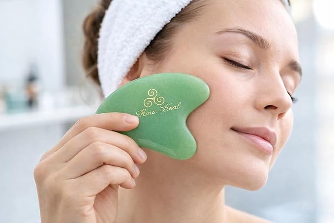 Jade Gua Sha Facial Tool – Guasha Face Massage Tool Lymphatic Drainage Massager, Face Sculpting Tool for Facial Lifting & Tightening, Anti-Wrinkles, Anti-Aging & Skin Rejuvenation (Heart Shape)