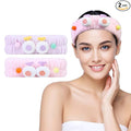 Spa Headband for Washing Face, 2 Pack Cute Hair Band for Shower Yoga Beauty Skincare, Fluffy Makeup Headband, Kawaii Facial Headbands for Woman Girls, Purple+Pink Pompon