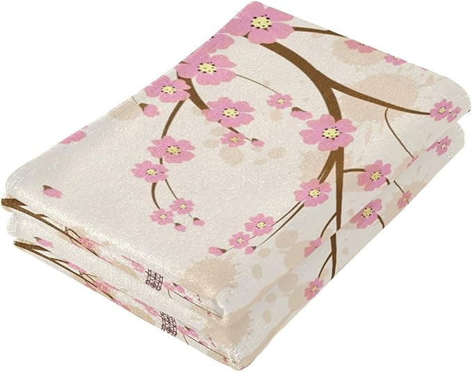 Pink Cherry Blossom Paris Hand Towels for Bathroom Set of 2,Vintage Eiffel Tower Romantic France Plum Floral Decorative Bathroom Towels for Bath,Soft Absorbent Dish Towels for Kitchen 28"x14"