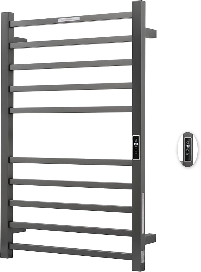 Heated Towel Racks for Bathroom, Wall Mounted Electric Towel Warmer Racks with Timer & Temperature Control, 10 Bar Stainless Steel Towel Heater for Bathroom, Gunmetal Grey, Plug-in