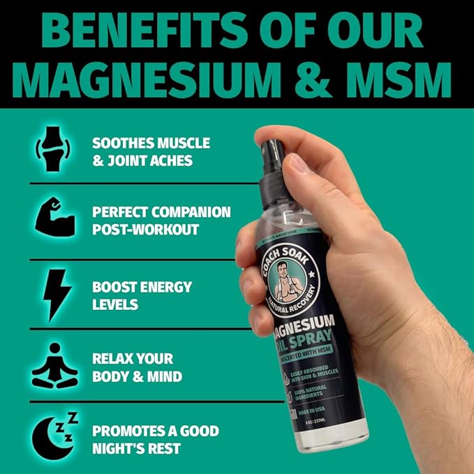 Coach Soak Magnesium Oil Spray & Lotion Set - Fast-Absorbing Topical Magnesium with MSM & Cooling Menthol - 2 Pack - Unscented