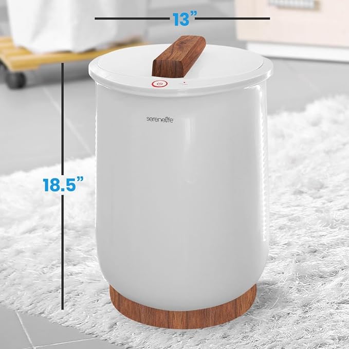 SereneLife Bucket Towel Warmers, White Large Towel Warmer for Spa and Bathroom, Luxury Towel Heater Gifts for Him & Her, Auto Shut-Off, Fits 2 large, Blankets, Bathrobes, PJ's