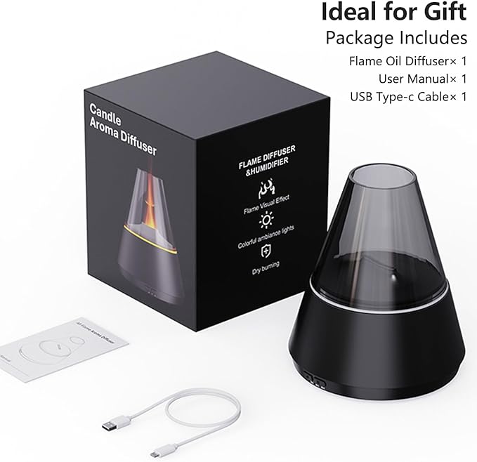 Flame Essential Oil Diffuser, Upgrade 7 Colour Lights Aromatherapy Diffuser, Oil Diffuser, Air Humidifier, Aroma Diffusers for Home, Bedroom, Office, Yoga, Timer & Waterless Auto Off (White)
