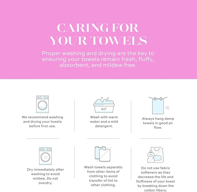 CASA COPENHAGEN White Bay 6Pcs 100% Egyptian Cotton Large Designer Towels Gift Set- White - Lavender, 600GSM, 2Bath 2Hand 2Washcloths, Bath Towels for Bathroom Set for Women & Men