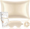 Miss Adola 1Pack Mulberry Silk Pillow Case for Hair and Skin Standard 26"x20" Silk Pillowcase with Eye Mask & Scrunchie Soft Silk Pillowcase Sleeping for Women, Wife, Female - Champagne Gold