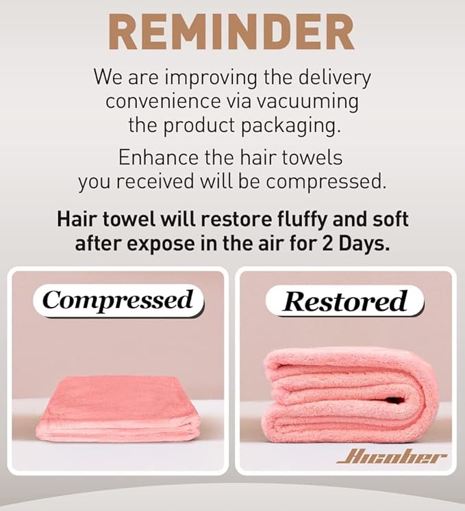Hicober Microfiber Hair Towel, 2Packs Hair Turbans Wrap for Women Wet Hair, Hair Drying Towels for Curly Hair Anti Frizz(Purple,Pink)