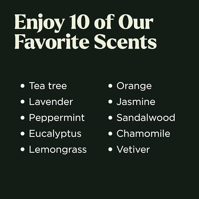 Lagunamoon Essential Oils Set, 10 Piece Aromatherapy Oil in Portable Bag - Diffusers, Humidifiers, Yoga, DIY Cleaning Products, Candle Making - Peppermint, Tea Tree, Lavender, Eucalyptus (10mL)