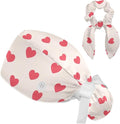 Scrub Caps Women Ponytail Cute Pink and White Leaves Caps Bouffant Working Hat Elastic Tie Back Hats with Button