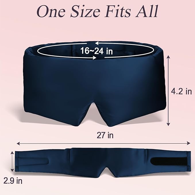 Silk Sleep Eye Mask for Side Sleeper Men Women, Eye Mask Sleeping 100% 22 Momme Pure Mulberry Silk for Travel, Face-Hugging Padded Eye Cover for Sleeping with Adjustable Band-Navy Blue
