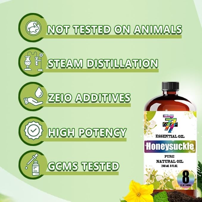Honeysuckle Essential Oil - GV77ZF Honeysuckle Oils for Diffusers, Humidifiers, DIY Candles, Soap, Cleaning, Home, Office, Yoga, Massage, Gifts - 8 fl oz (240 ml)