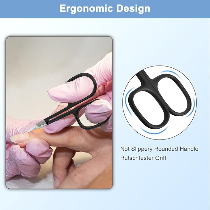 Lermende Cuticle Scissors Extra Fine Curved, Portable Stainless Steel Manicure Scissors with Sharp Curved Blade, Multi-Purpose Russian Manicure Cuticle Trimmer. (Black, Square Handle)