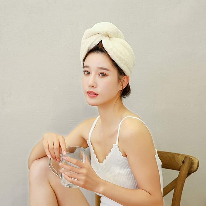 Microfiber Hair Drying Wrap Towel for Women Turban Fast Dry White