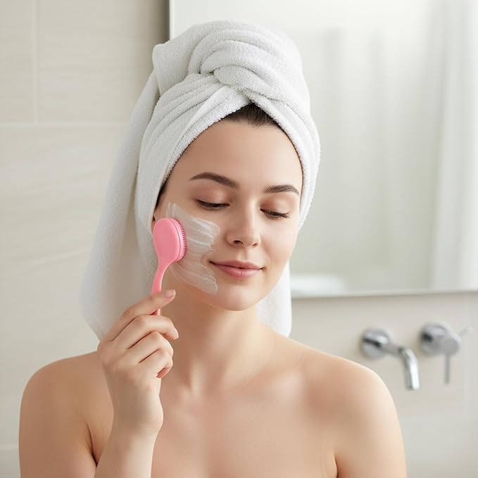 2 Pcs Face Scrubber Silicone Manual Facial Cleansing Brush Soft Facial Brushes Waterproof Exfoliating Brush Skin Friendly Face Cleaner Brushes for Blackheads Makeup Residues Removal (Pink + Purple)