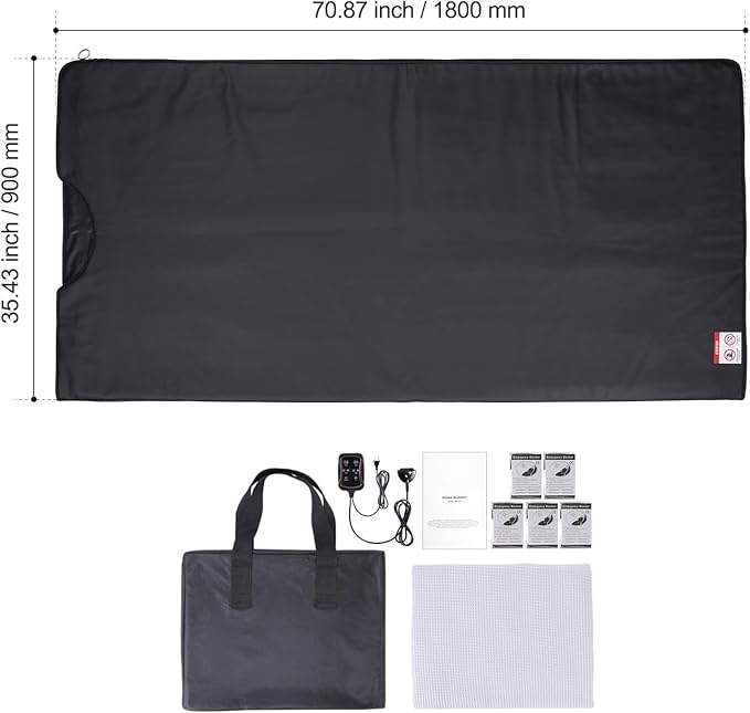 Happybuy Sauna Blanket for Detox, Home Relaxation, 1-6 Temp Levels (95-185℉), 1-60 Min Timer, Portable, Far Infrared Carbon Heating