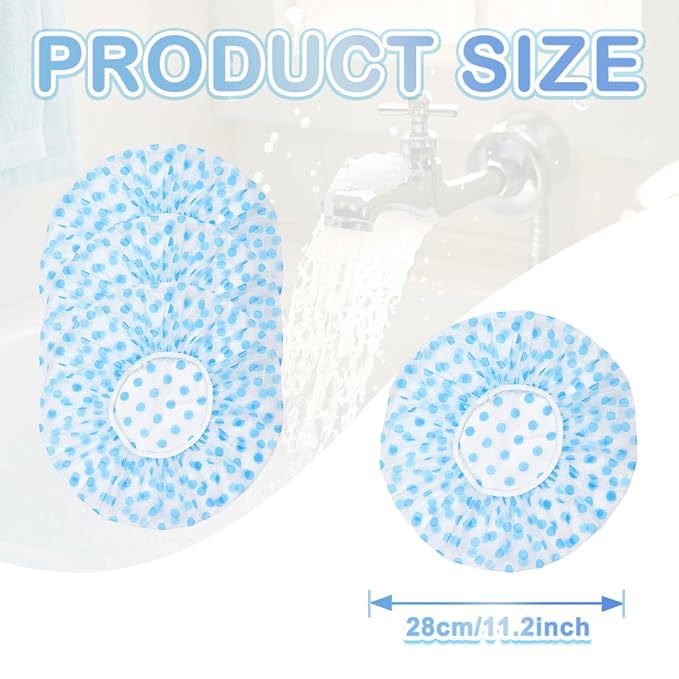 18 Pack Shower Caps for Women,Waterproof Reusable & Disposable Adjustable Bath Caps For Spa Long Hair Travel Saunas (Blue)