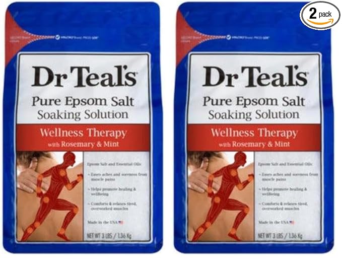 Dr Teal's Epsom Salt Magnesium Soak, Wellness Therapy with Rosemary & Mint, 3 lbs (Pack of 2)