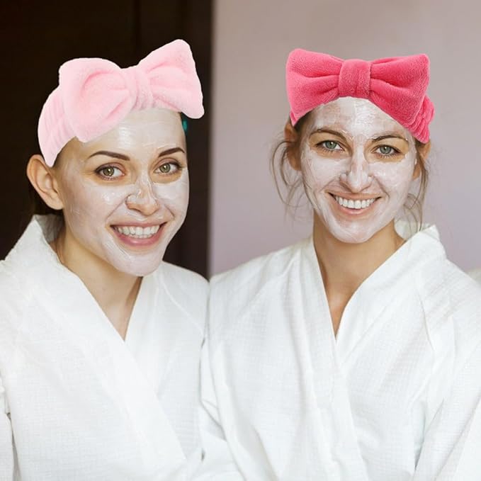 AOPRIE SPA Headbands for Washing Face Makeup Headbands with Bow Hair Band Women Facial Head Band Laurel Wrist Towel Wraps For Shower Face Mask Red Pink, 12 Pack