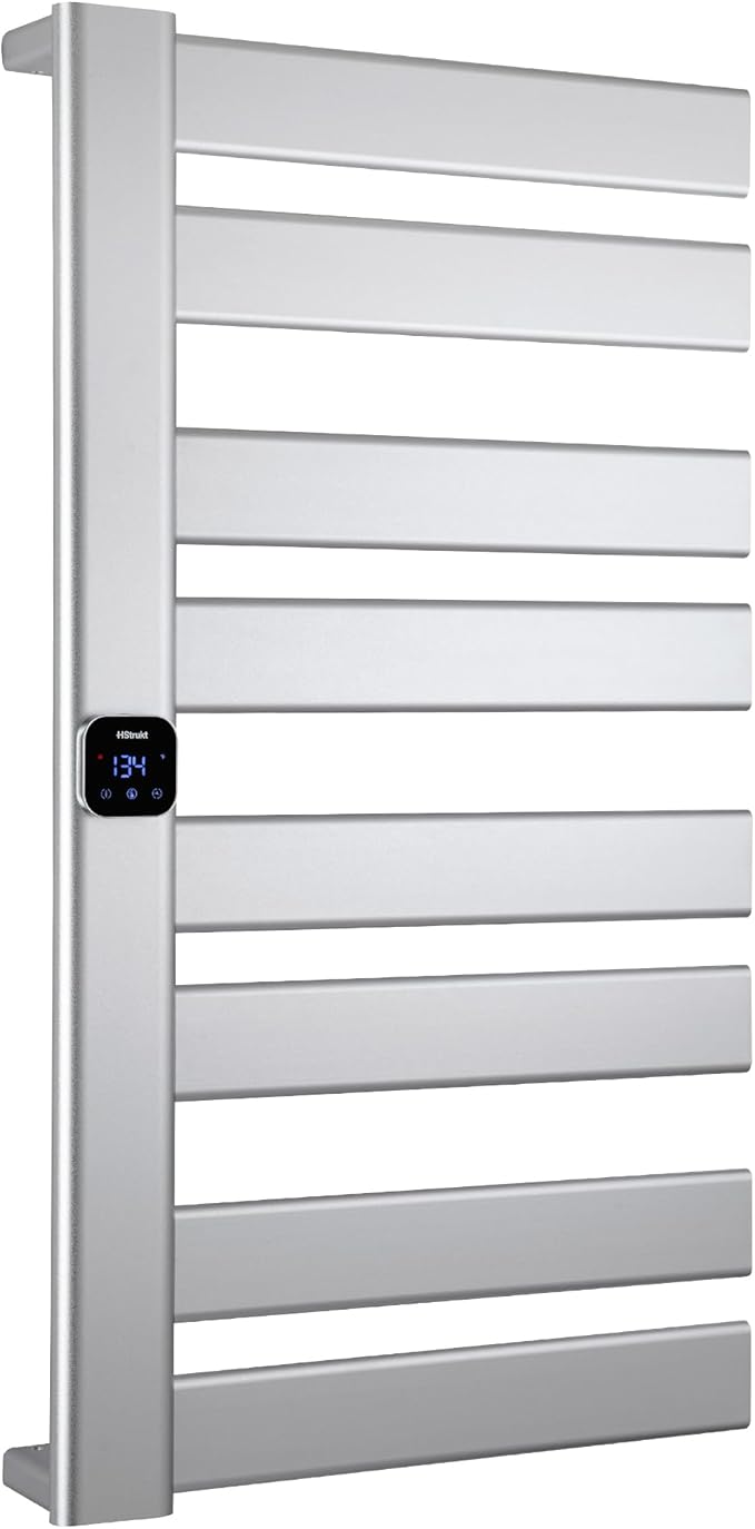 Towel Warmer, Heated Towel Rack with Built-in Timer and Temperature Control,Hard-Wired(Left-Wiring)/Plug-in Wall-Mounted Towel Rail, Aluminum, 18.8" W X 34.64" H, Silver