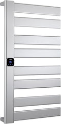 Towel Warmer, Heated Towel Rack with Built-in Timer and Temperature Control,Hard-Wired(Left-Wiring)/Plug-in Wall-Mounted Towel Rail, Aluminum, 18.8" W X 34.64" H, Silver