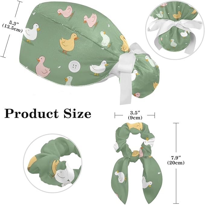 Scrub Caps Women Ponytail Cute Pink and White Leaves Caps Bouffant Working Hat Elastic Tie Back Hats with Button