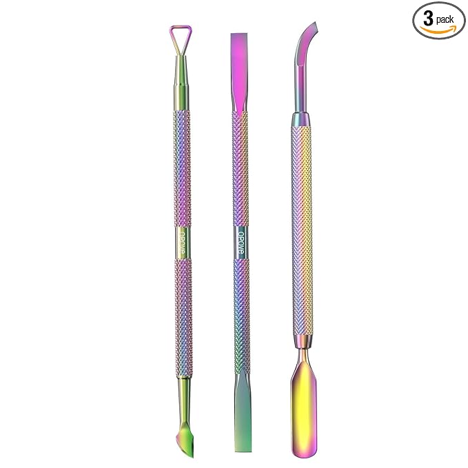 Cuticle Pusher Acetone/Gel/Nail Polish Remover Stainless Steel Professional 3pcs Set Cuticle Scraper Fingernails & Toenails Clean Manicure Tools Cuticle Care for Women&Girl,opove CP-3 (Rainbow Color)